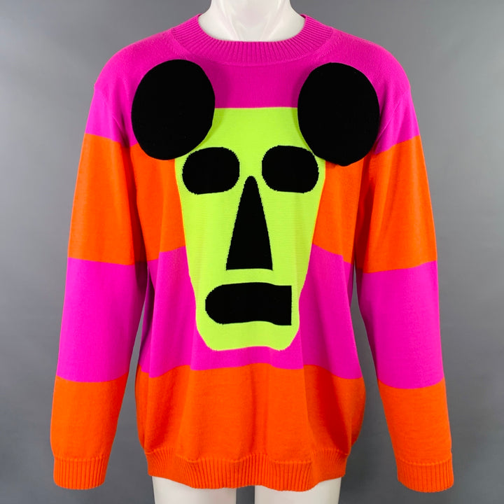 WALTER VAN BEIRENDONCK Size M Purple Orange Stripe Merino Wool Crew Neck Sweater