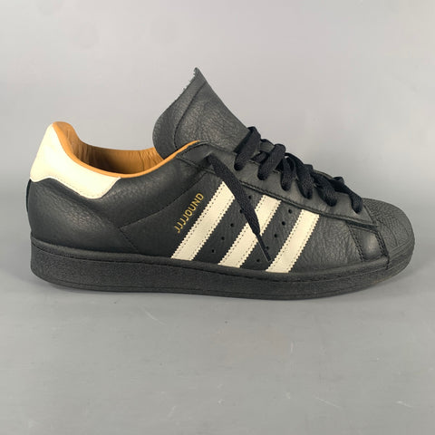 ADIDAS Size 9.5 Black White Leather Lace Sneakers