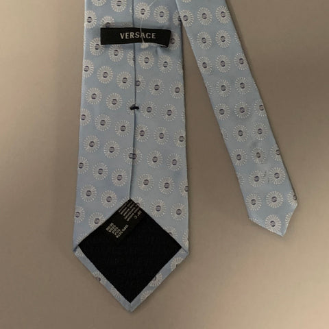 VERSACE Blue White Geometric Silk Tie