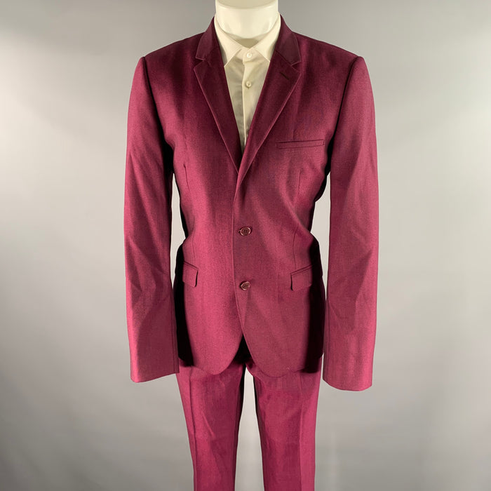 CALVIN KLEIN Size 42 Burgundy Nailhead Wool Notch Lapel Suit