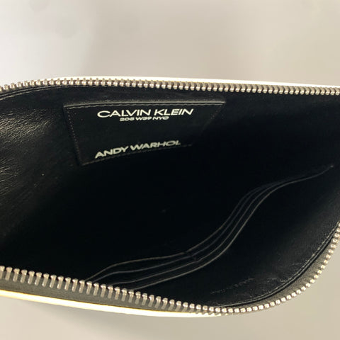 CALVIN KLEIN SS2018 Black White American Flag Leather Pouch Bag