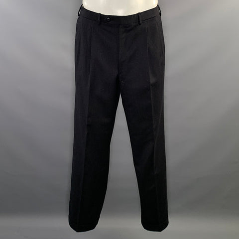 BRIONI Chest Size 44 Navy White Pinstripe Wool Peak Lapel 38 30 Suit