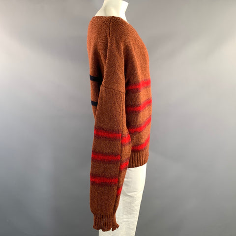RAF SIMONS FW2018 Size L Brown Red & Black Knitted Wool Sweater