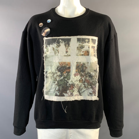 ENFANTS RICHES DEPRIMES SS2016 XL Black Patch Cotton Crew Neck Sweatshirt