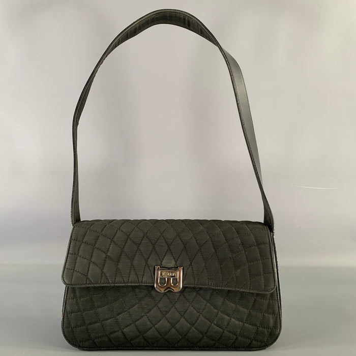 BALLY Black Silver Quilted Leather Fabric Shoulder Bag Handbag