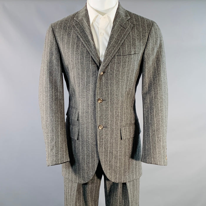 POLO by RALPH LAUREN Size 38 Regular Grey White Chalkstripe Notch Lapel Suit