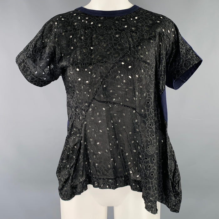 COMME des GARCONS Size M Black Grey Navy Cotton Cut Out Casual Top