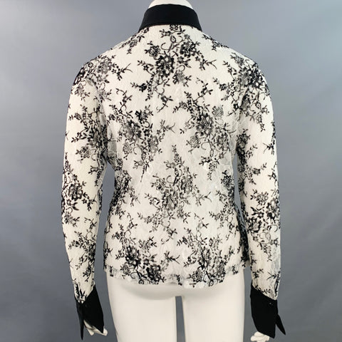 ANNE FONTAINE Size XL Solly White Black Polyamide Lace Burnout Contrast Trim Blouse