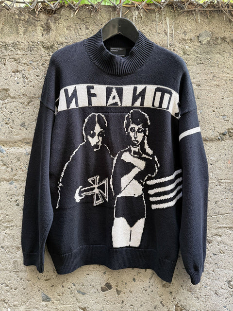 ENFANTS RICHES DEPRIMES SS2022 L Black White Knitted Cotton Crew Neck Sweater