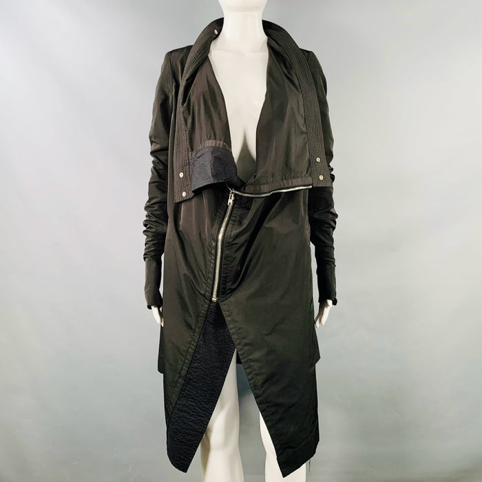 RICK OWENS Size 8 Black Polyester Blend Asymmetrical Zip Up Jacket