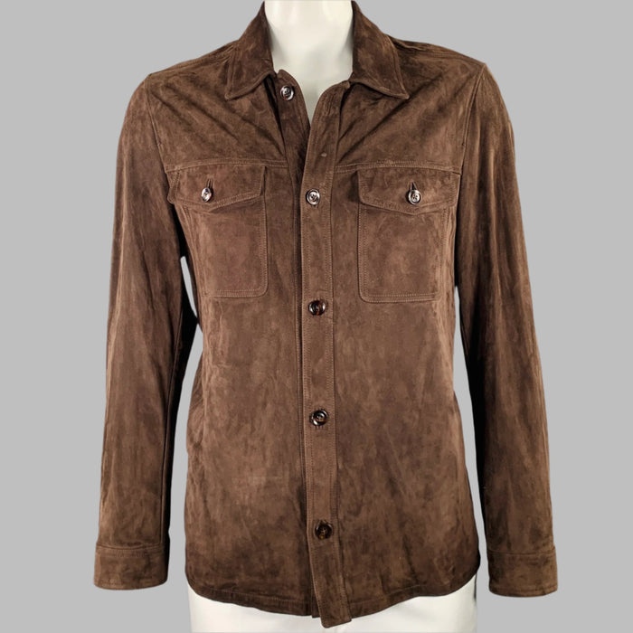 TOM FORD Size 46 Brown Lambskin Suede Shirt Jacket