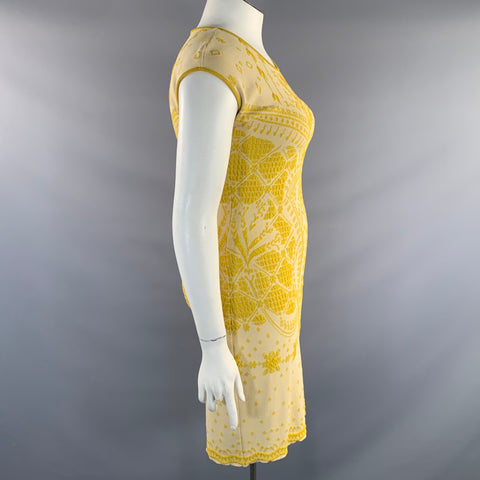 AZADEH Size L Yellow Viscose Blend Geometric Knee Length Dress