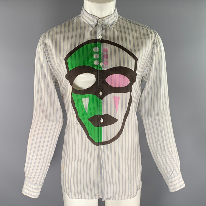 COMME des GARCONS Size M White Green Print Cupra Long Sleeve Shirt