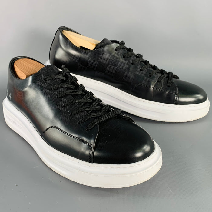 LOUIS VUITTON Size 10.5 Black White Checkered Leather Rubber Sole Sneakers