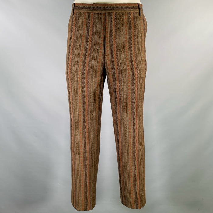 ETRO Size 36 Olive Black Orange Print Wool Blend Zip Fly Dress Pants