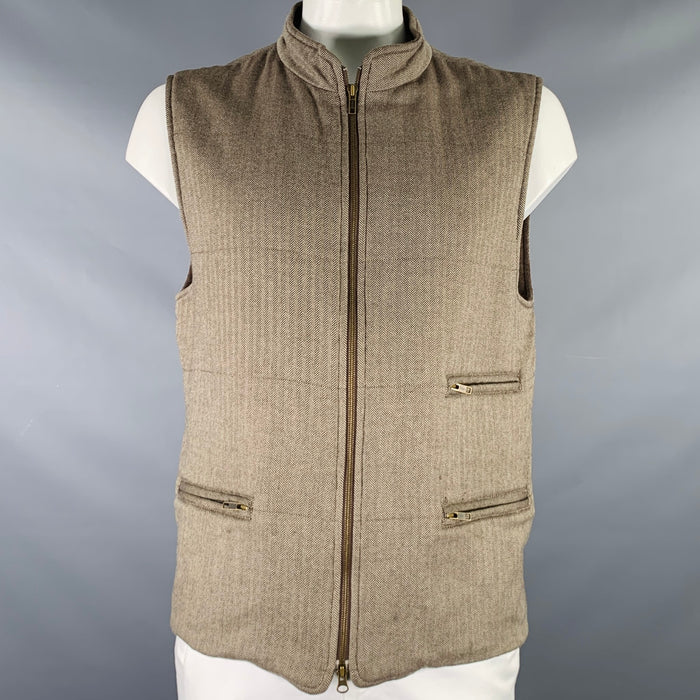 BRUNELLO CUCINELLI Size L Beige Brown Wool Herringbone Vest