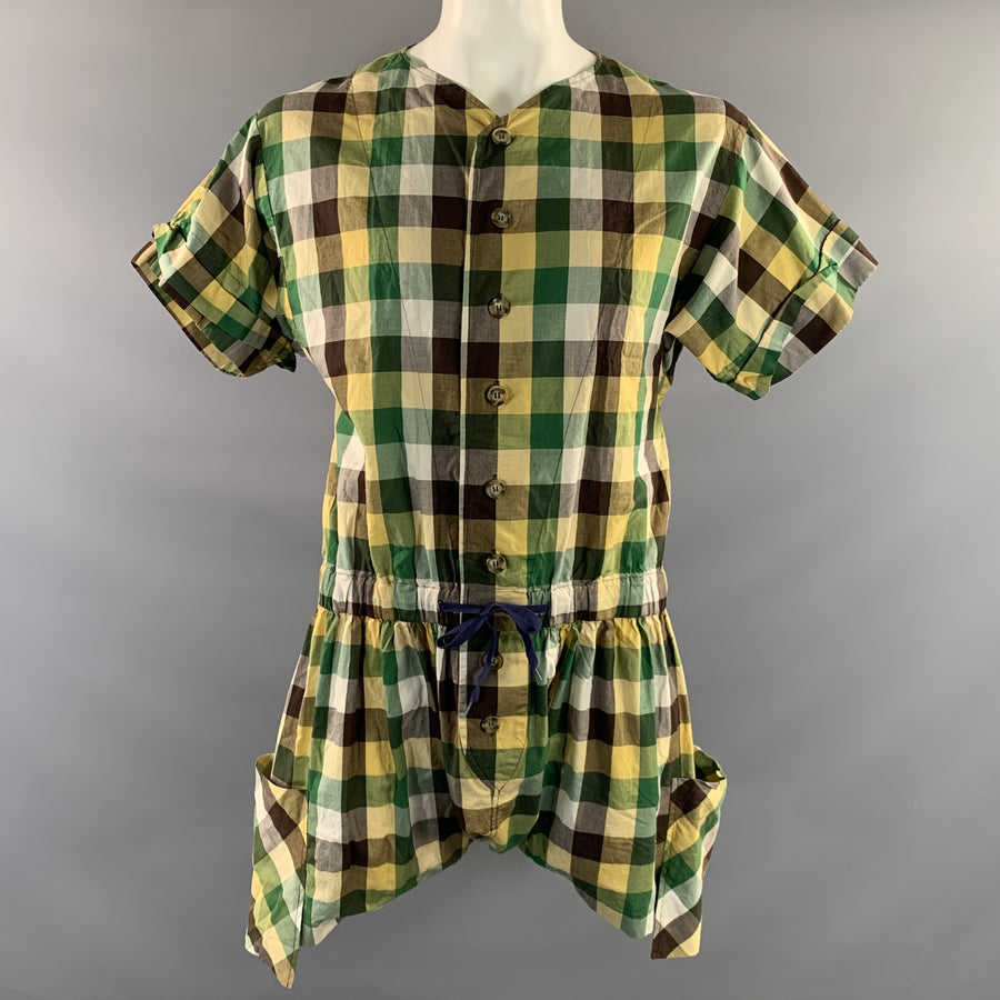BERNHARD WILLHELM Size M Green Yellow Checkered Romper Jumpsuit