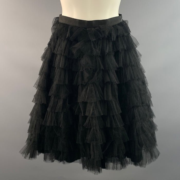 RED VALENTINO Size 2 Black Polyester Tiered Knee Length Skirt