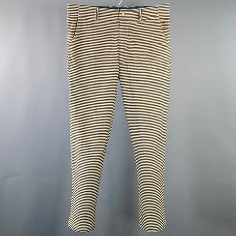 45rpm Size 34 Cream Blue Stripe Cotton Straight Casual Pants