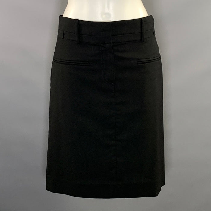 BALENCIAGA Size 2 Black Wool Pencil Knee Length Skirt