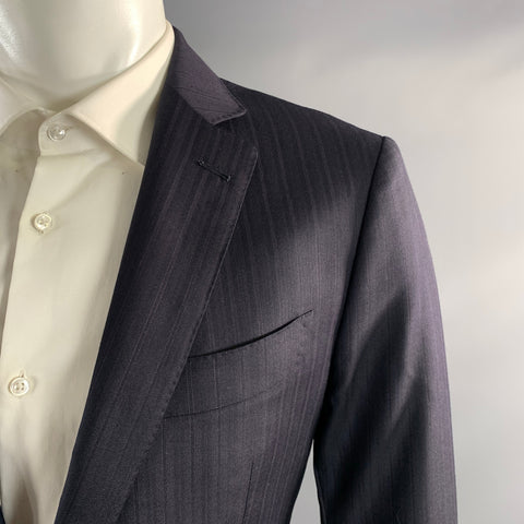 E-RAVE CUSTOM SHOP Chest Size 40 Navy Rust Stripe Wool Notch Lapel 34 32 Suit