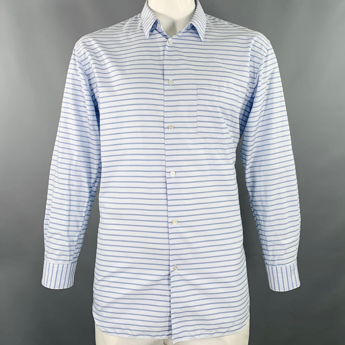 COMME des GARCONS SHIRT Size XL Light Blue Stripe Cotton Long Sleeve Shirt