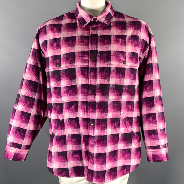 ACNE STUDIOS Size 40 Pink Purple Plaid Cotton Shirt Jacket Jacket