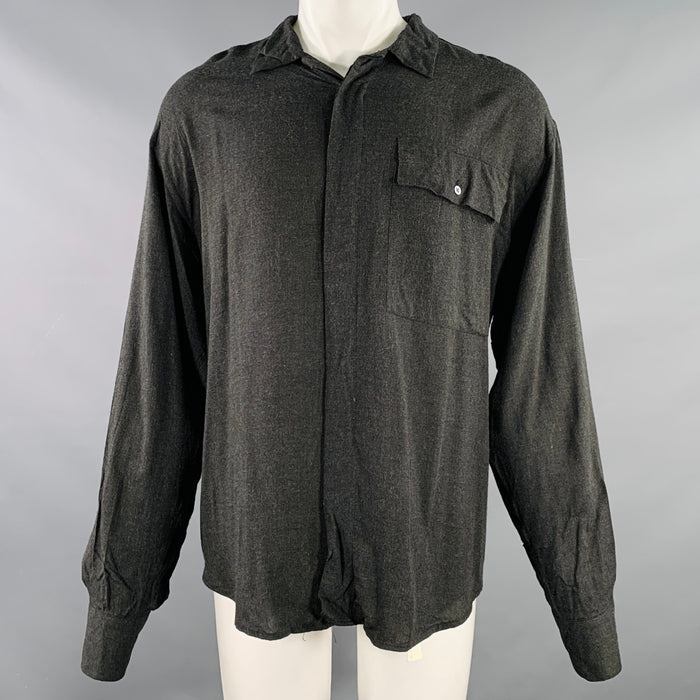 DOLCE & GABBANA Size M Grey Charcoal Viscose One Pocket Long Sleeve Shirt
