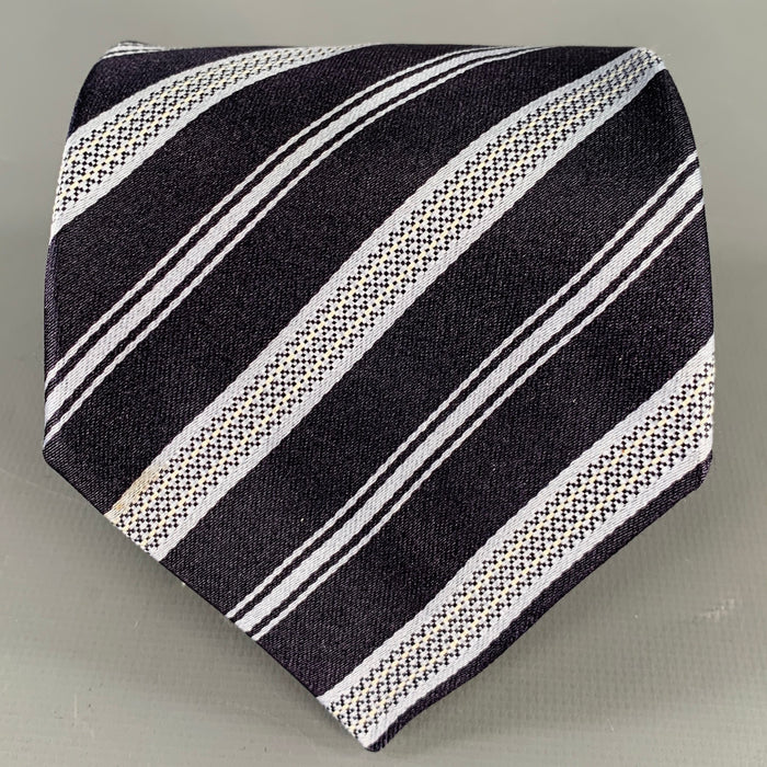 ERMENEGILDO ZEGNA Navy Light Blue Diagonal Stripe Silk Jacquard Tie