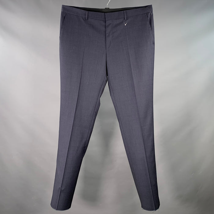 HUGO BOSS Size 46 Navy Virgin Wool Blend Flat Front Dress Pants