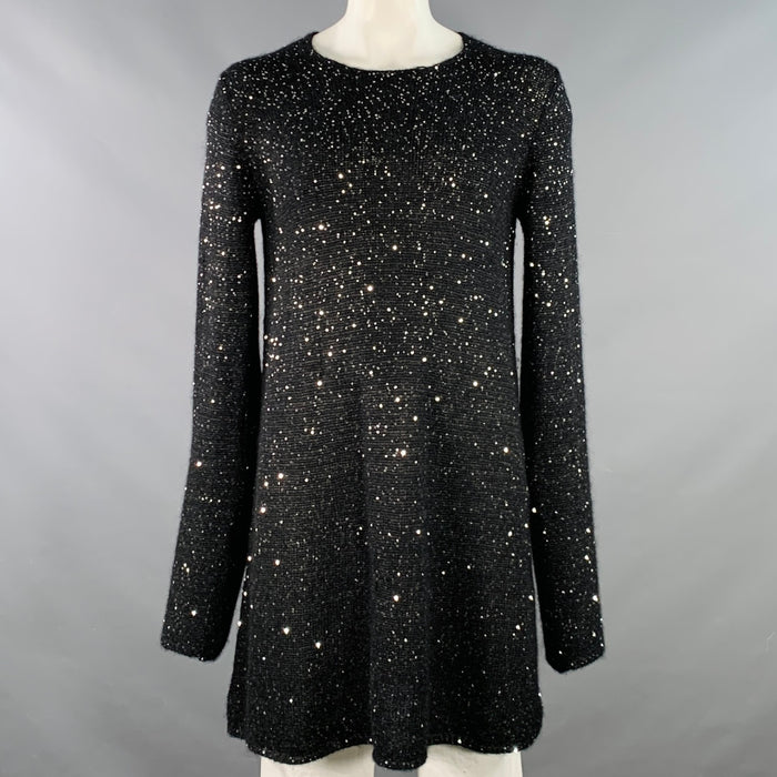 COMME des GARCONS HOMME PLUS FW19 Runway Size L Black Sequined Crew Neck Long Sweater