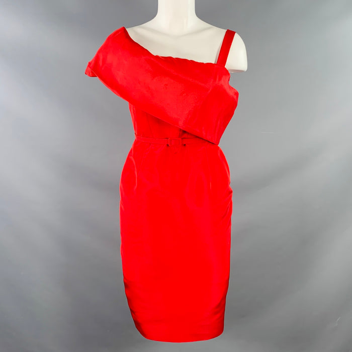 OSCAR DE LA RENTA Size M Red Silk Taffeta One Shoulder Knee Length Cocktail Dress