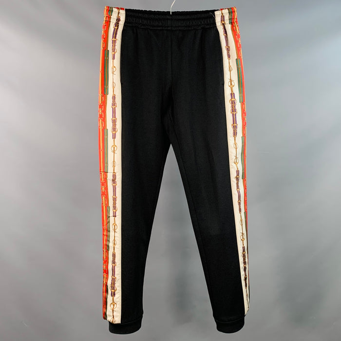 GUCCI Size XS Black Red Polyester Cotton Joggers Casual Pants