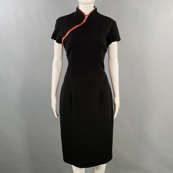 ALEXANDER MCQUEEN Size 8 Black Red Acetate Silk Contrast Trim Qipao Dress