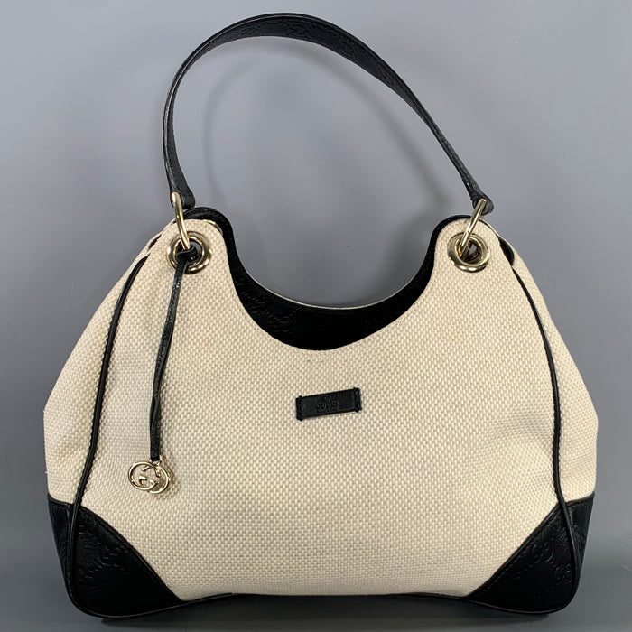 GUCCI Tan Black 257265 257268 Monogram Canvas Woven Hobo Handbag & Leather Goods