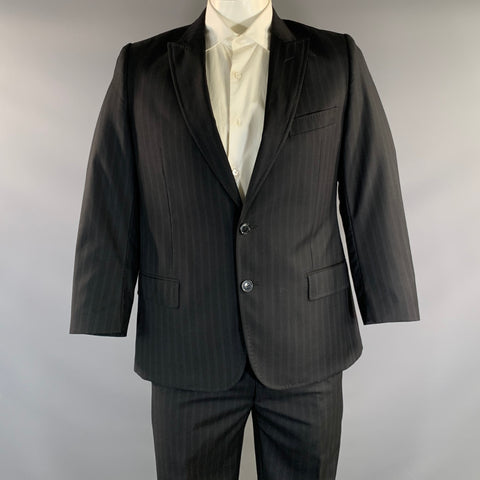 DOLCE & GABBANA Chest Size 42 Black Navy Stripe Wool Peak Lapel 36 27 Suit
