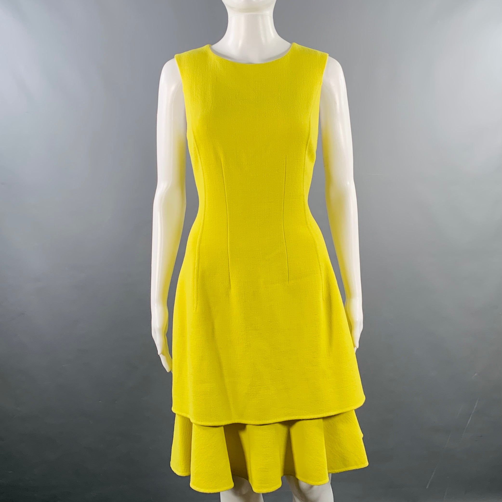 OSCAR DE LA RENTA Size 6 Neon Yellow Crepe Tiered Cocktail Dress