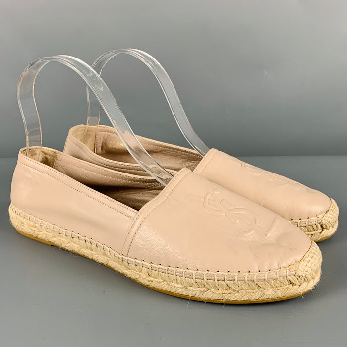 SAINT LAURENT Size 9.5 Beige Embossed Leather Espadrille Flats