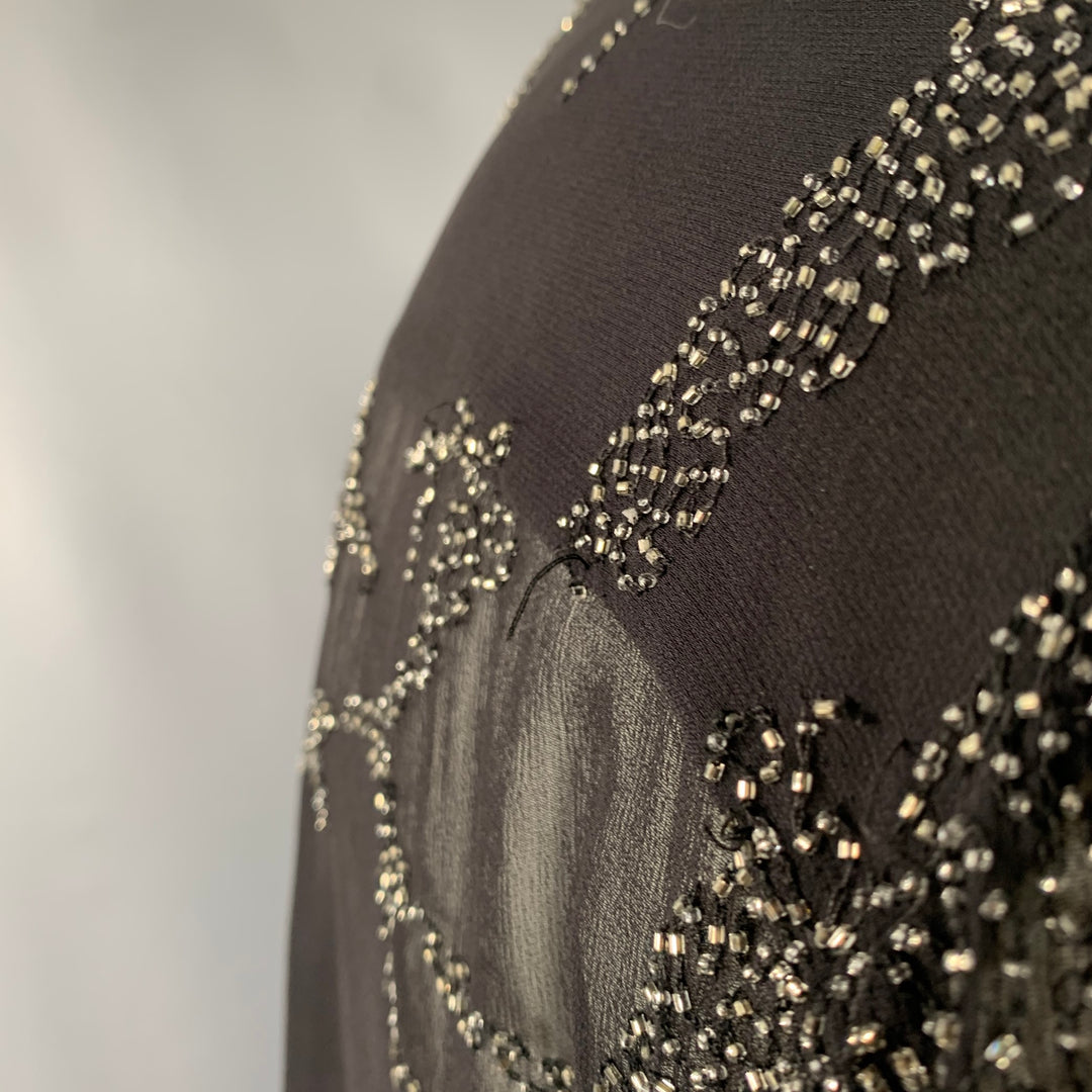 DRIES VAN NOTEN Size S Black Sheer Beaded Hibiscus Floral Viscose Long Sleeve Shirt