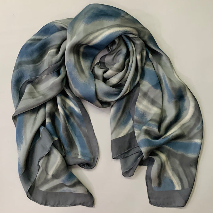 GIORGIO ARMANI Grey Navy Marbled Silk Scarf Shawl