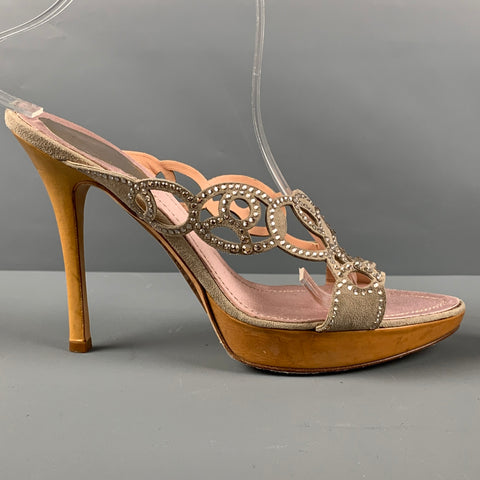 RENE CAOVILLA Size 10.5 Grey Pink Suede Cut Out Platform Sandals