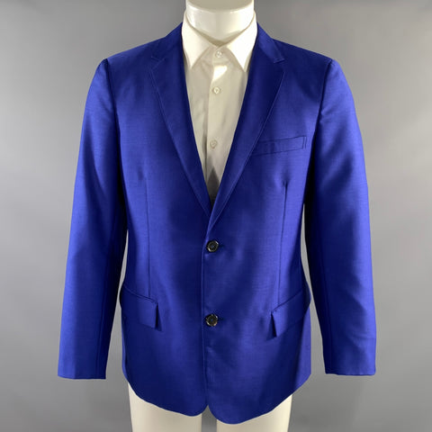 JIL SANDER Chest Size 42 Blue Cobalt Wool & Mohair Notch Lapel Sport Coat