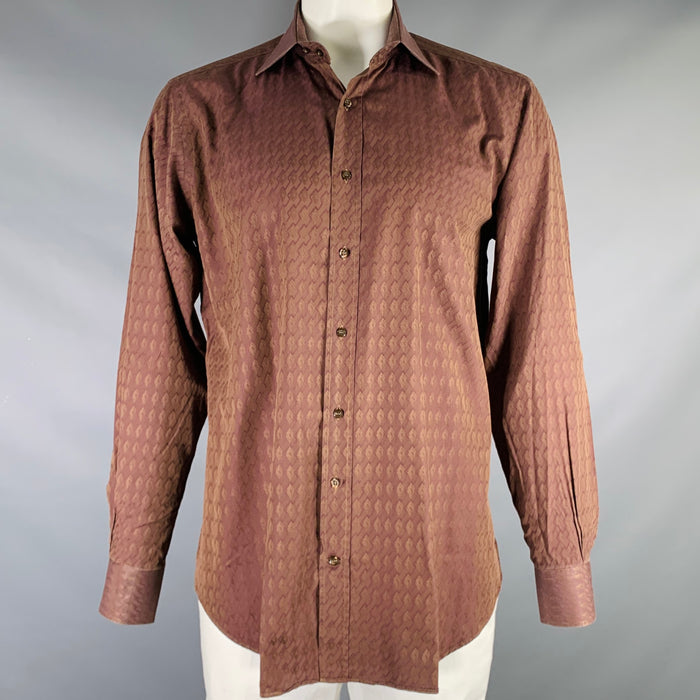 ETRO Size L Brown Purple Geometric Cotton Button Up Long Sleeve Shirt