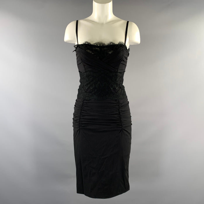 DOLCE & GABBANA Size 2 Black Polyester Ruched Cocktail Knee Length Dress