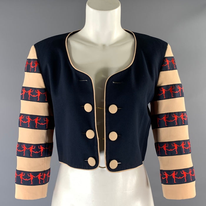 MOSCHINO Size M Navy Red Acetate Rayon Bolero Jacket Indoor Blazer