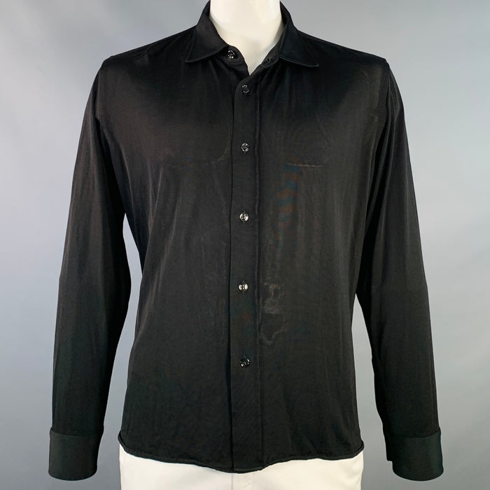 TOM FORD Size XXXL Black Viscose Blend Cutaway Long Sleeve Shirt