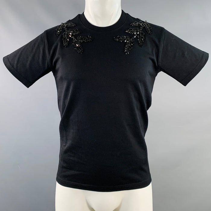 BURBERRY Size XXXS Black Crystal Embellishment Cotton Crew Neck T-shirt