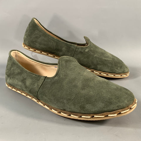 SABAH Size 8 Green Suede Contrast Stitch Loafers