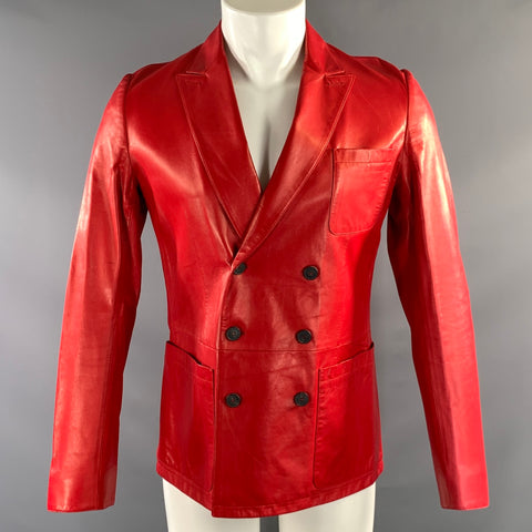 TOMMY HILFIGER Chest Size 38 Red Leather Double Breasted Sport Coat