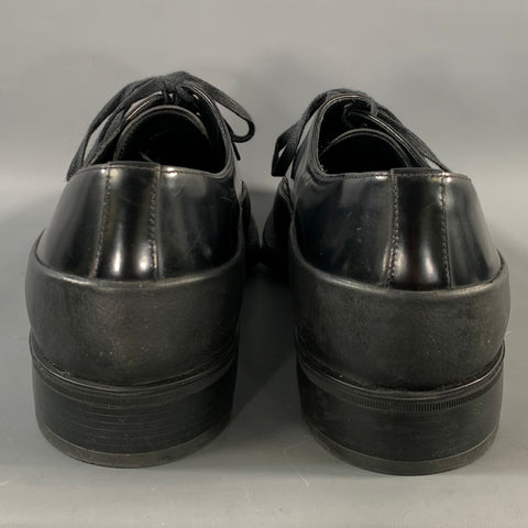 PRADA Size 12 Black Leather Derby Lace Up Shoes